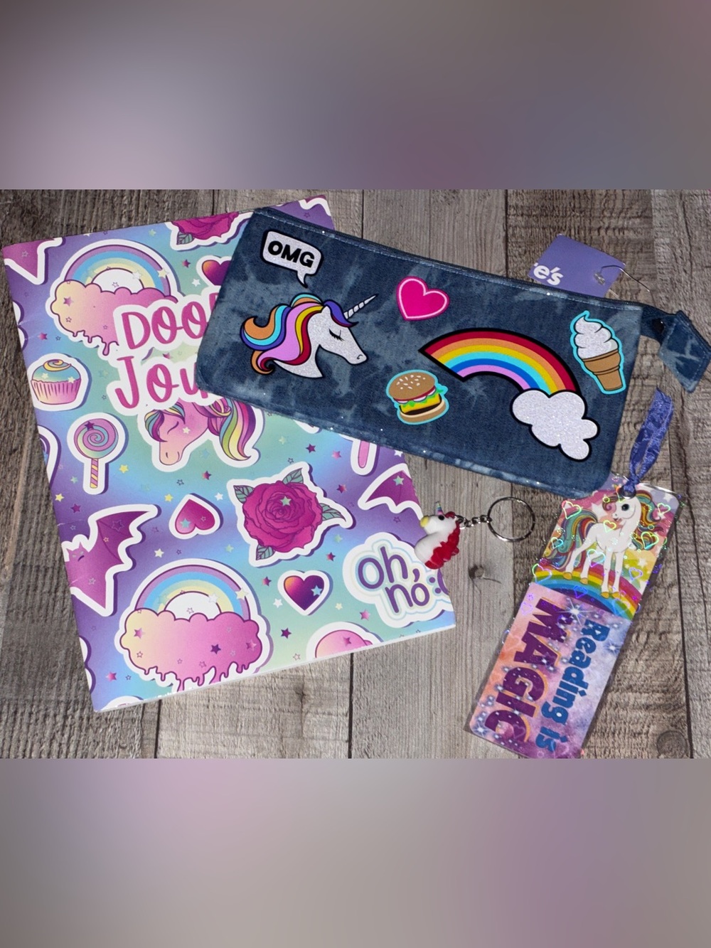 Claire’s Blue Tie Dye Zippered Pouch & Unicorn Bundle